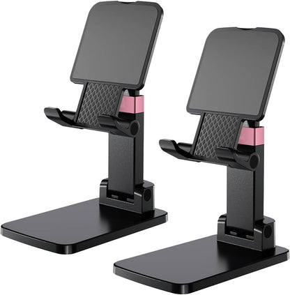 Phone Stand for Desk Cellphone Holder Height Angle Adjustable Stands, Anti-Slip Base, Compact Design for iPhone Android Devices,Black,1Pack