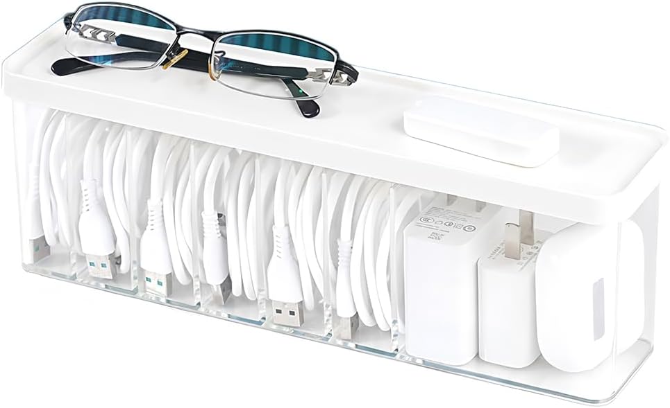Charger Cable Cord Storage Organizer Box - 2 Pack With Lid - Easy Storage Without Cable Ties