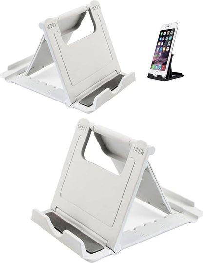 Portable Cell Phone Stand Holder for Desk, 【2 Pack】 Foldable Pocket-Sized Adjustable Mount, Universal Desktop Kickstand Compatible with iPhone, iPad, Kindle & Android Devices - White & White