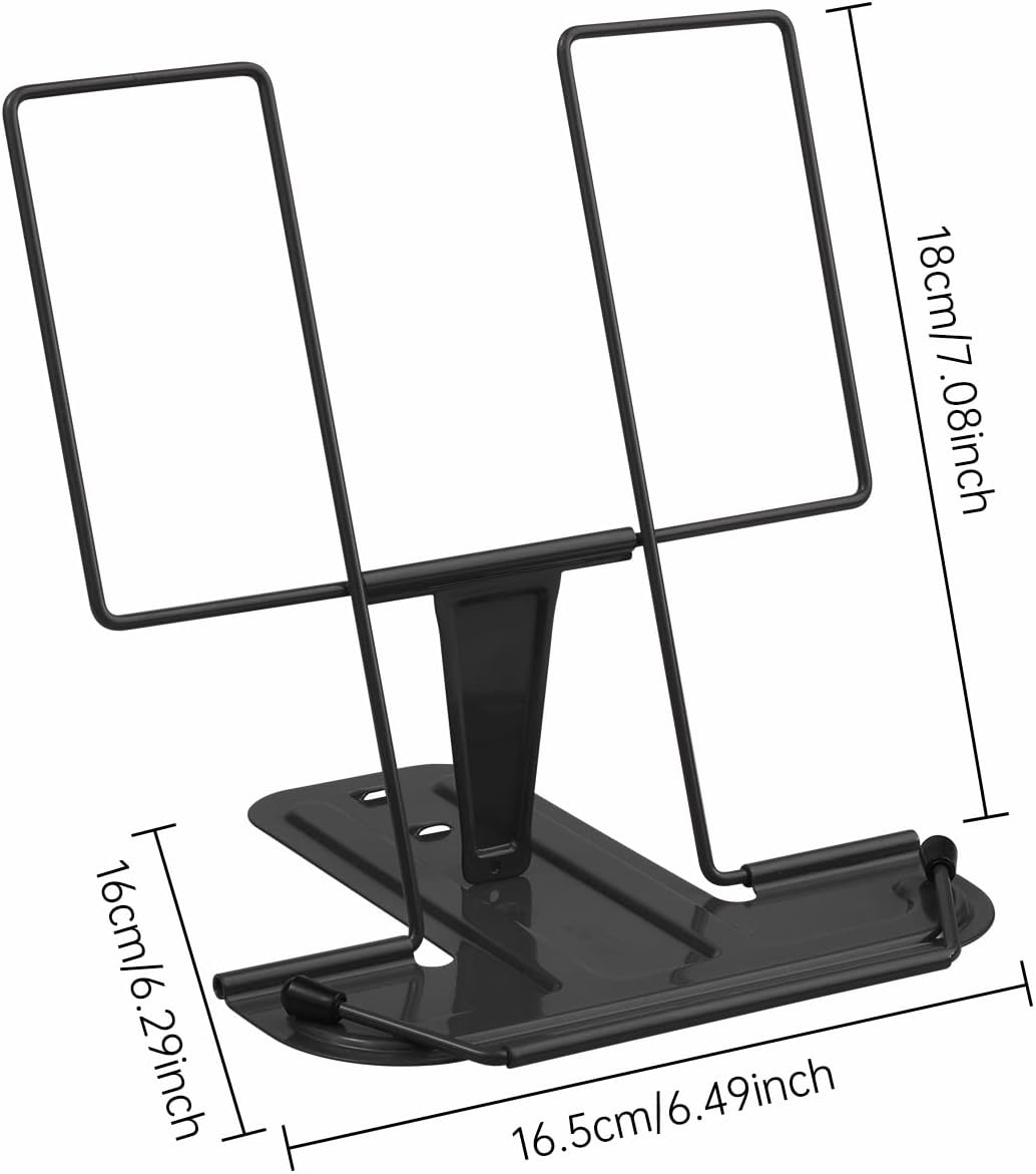 MSDADA Metal Book Stand for Desk, Adjustable Reading Rest Book Holder, Portable Cookbook Documents Holder, Sturdy Typing Stand for Recipes Textbooks Tablet Music Books with Page Clips (Macaron Pink)