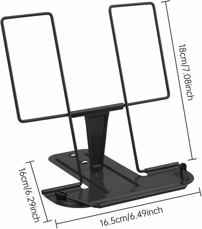 MSDADA Metal Book Stand for Desk, Adjustable Reading Rest Book Holder, Portable Cookbook Documents Holder, Sturdy Typing Stand for Recipes Textbooks Tablet Music Books with Page Clips (Macaron Pink)