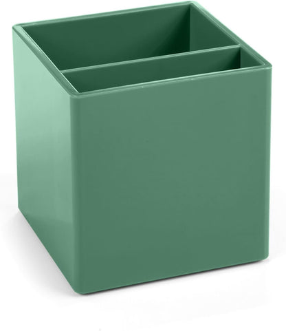 Poppin Pen Holder with 2 Compartments - Sturdy Plastic Pen Cup for Desk, Lacquer-like Finish, Blush Pink