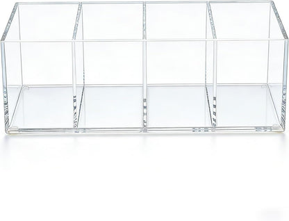 2 Pack Acrylic 3-Compartment Organizer Box, Storage Box with Lid, Clear Pen Holder Organizer Makeup Brush Holder for Office Desk Accessories, Cosmetic Brush Storage Box, Dorm, Bathroom, Kitchen