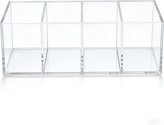 2 Pack Acrylic 3-Compartment Organizer Box, Storage Box with Lid, Clear Pen Holder Organizer Makeup Brush Holder for Office Desk Accessories, Cosmetic Brush Storage Box, Dorm, Bathroom, Kitchen