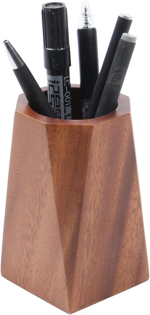 Walnut Wooden Pencil Holder Cup for Desk Natural Wood Pen Holder Stand for Office Home (Square)