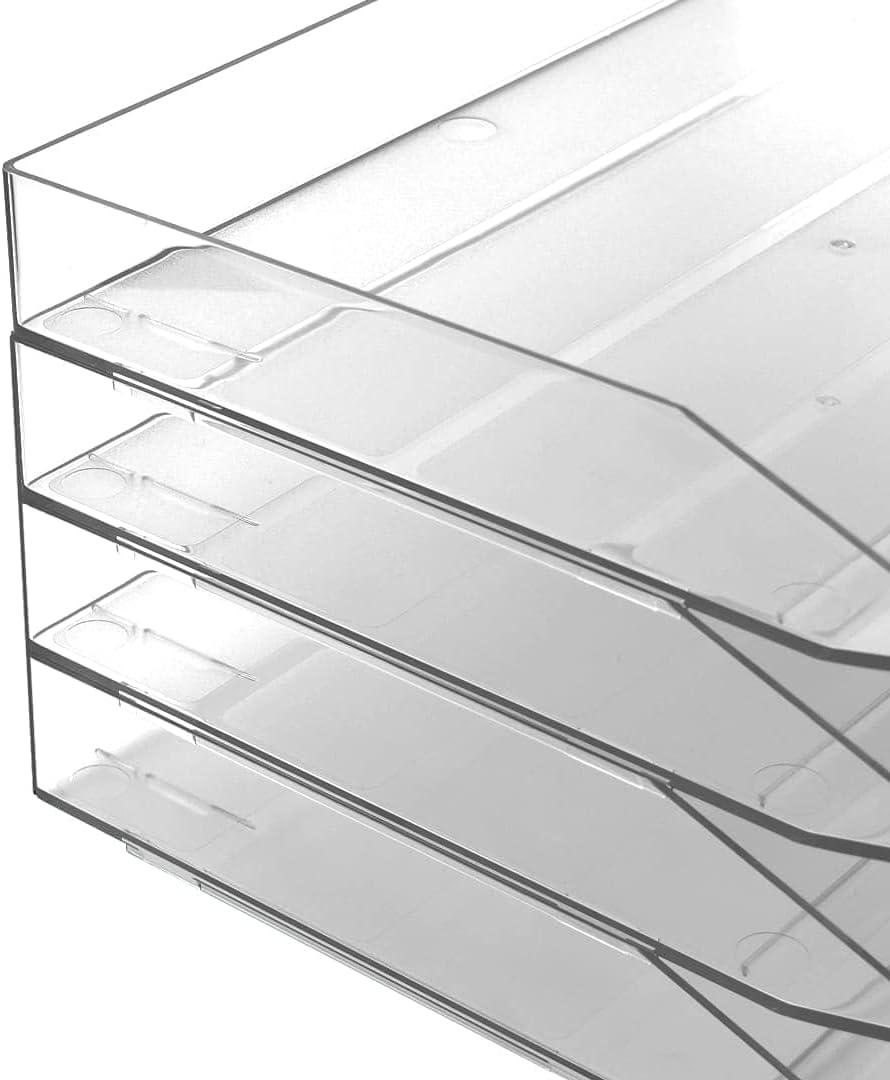 Acrimet 3 Tier Paper Organizer Letter Tray – Plastic Stackable Desk File Organizer, Side Load Paper Sorter for Letter/A4 Office File Folder Holder – Clear Crystal
