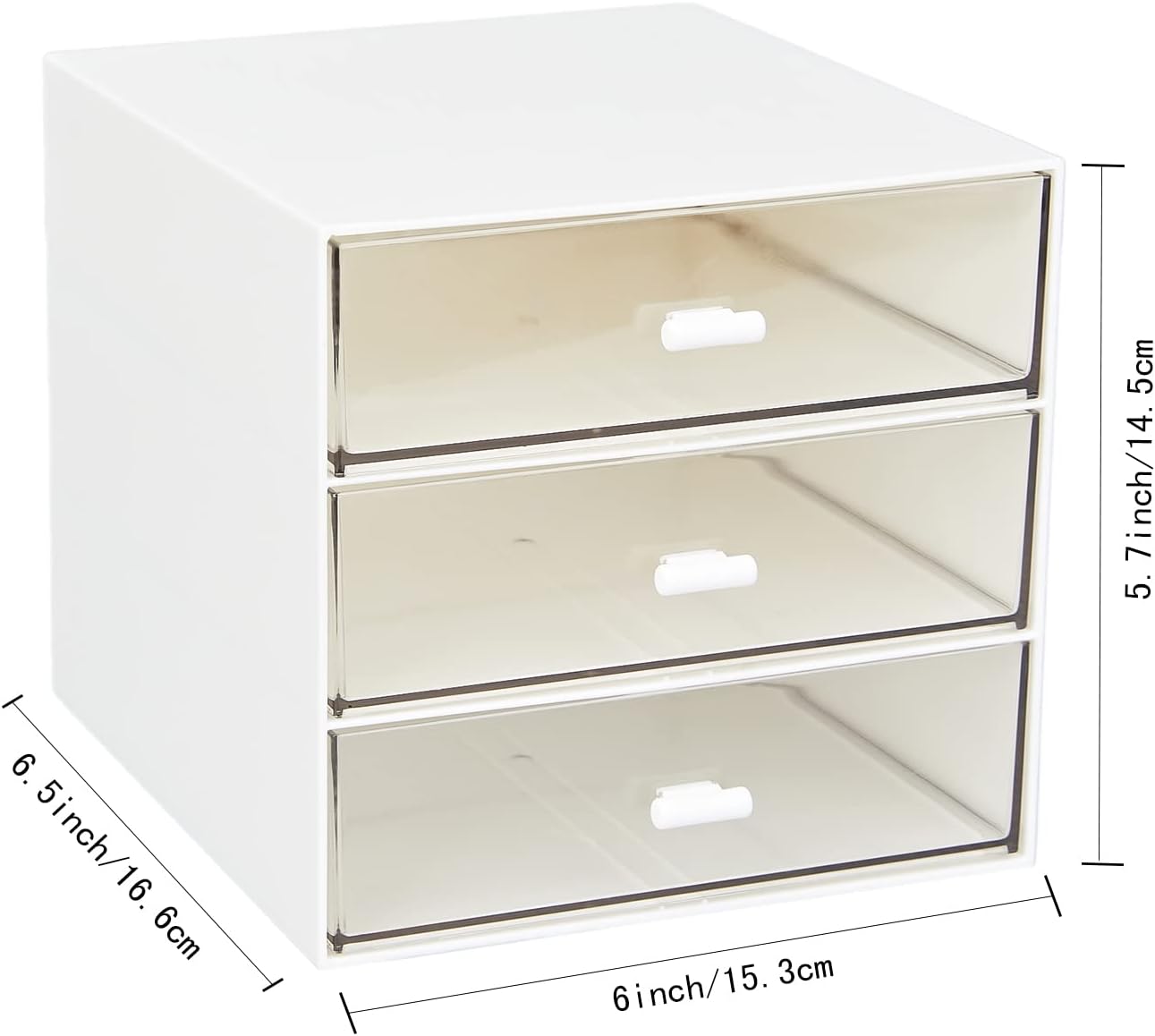 Desk Organizer with 3 Drawers, Clear Plastic Desk Storage Box, Desktop Organization for Office Supplies, Gel Pens, Pencils, Markers, Tape, Erasers, Paperclips, Chargers (White-3 Draws)