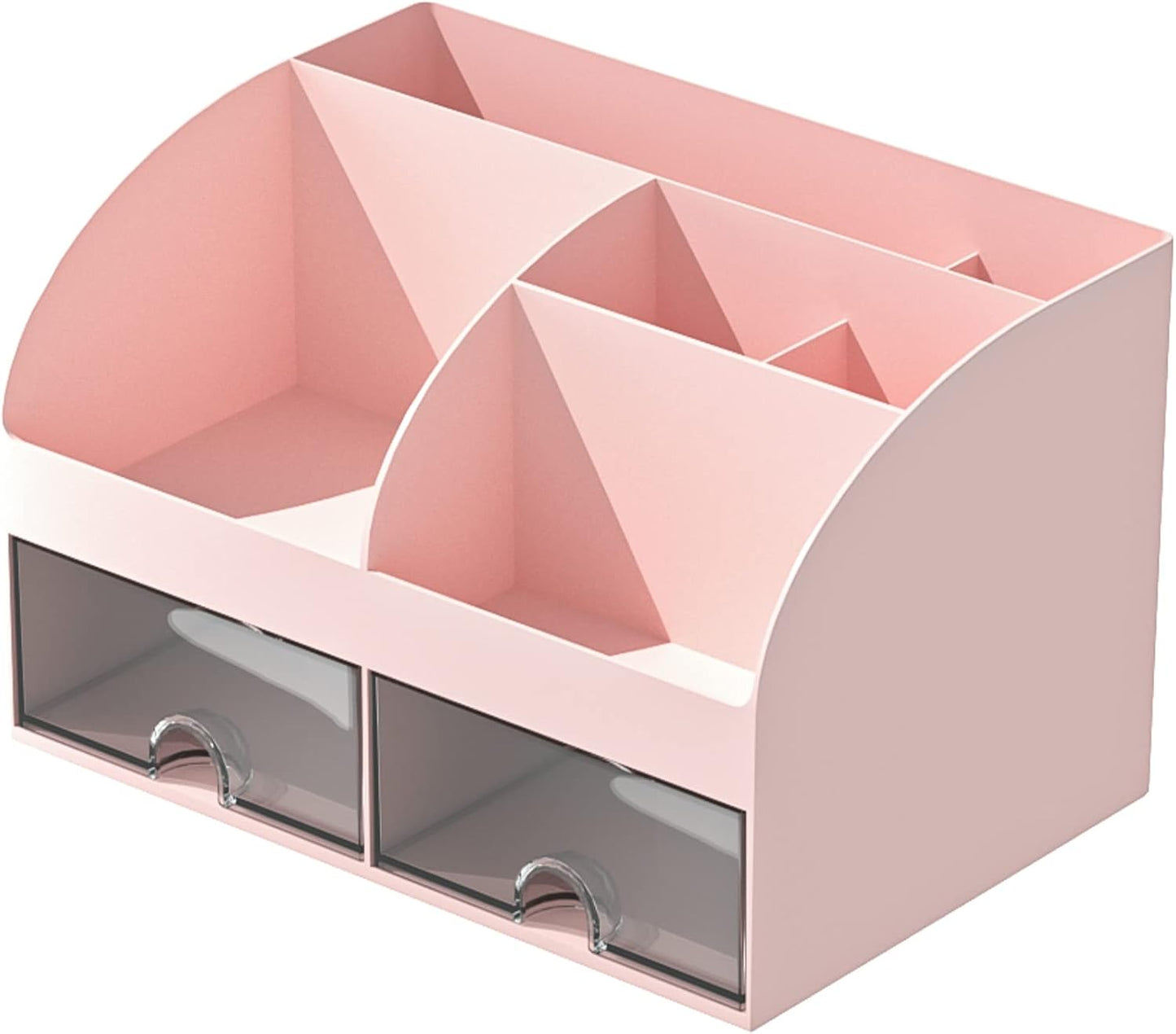 COMFYROOM Desk Organizer with 6 Compartments and 2 Drawers, Plastic Makeup Organizer, Pen Holder for Desktop Storage, Desk Organization for School, Home, Office Supplies (White)
