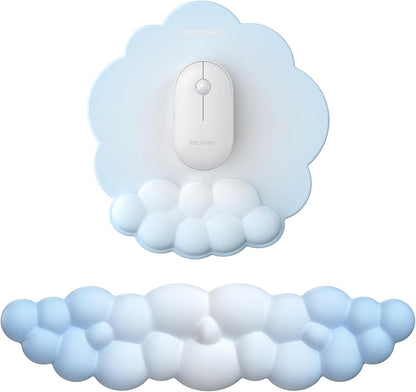 TECKNET Cloud Mouse Pad with Wrist Rest, Ergonomic Cloud Wrist Rest with Non-Slip Base, PU Leather Memory Foam Mouse Pad Wrist Support for Keyboard and Mouse, Pain Relief for Typing, Gaming, White