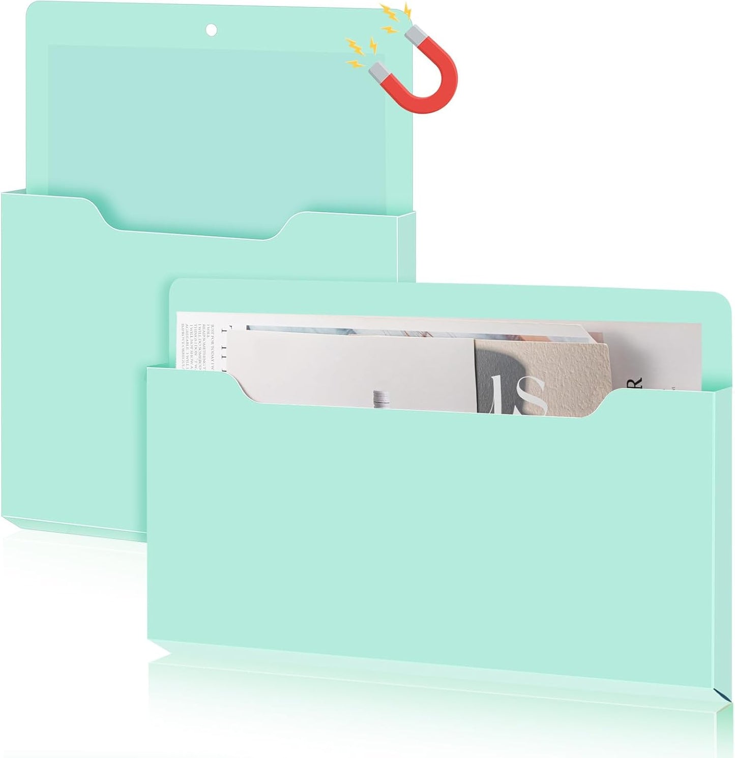 Feifeiya 2 Pcs Magnetic File Folder Wall Hanging Holder Large Pocket Paper Magazine Mail Organizer for Refrigerator Classroom Locker Whiteboard(Vertical,Purple Color,12.2 x 9.4 Inches)