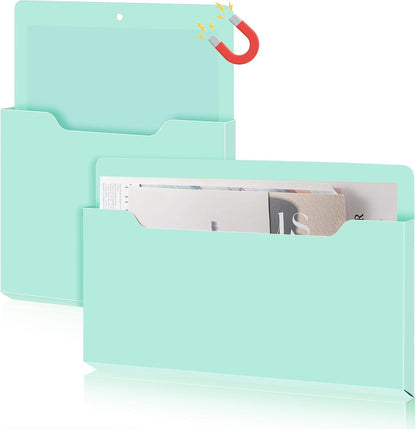 Feifeiya 2 Pcs Magnetic File Folder Wall Hanging Holder Large Pocket Paper Magazine Mail Organizer for Refrigerator Classroom Locker Whiteboard(Vertical,Purple Color,12.2 x 9.4 Inches)
