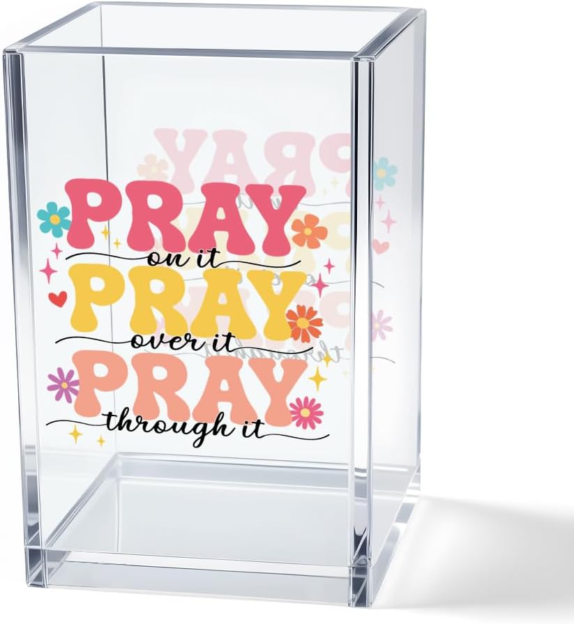 Just Breathe Acrylic Cosmetic Pencil Pen Holder Cup, Hope Inspirational Makeup Brush Organizer Holder, Women Faith Gifts, Encouragement Gifts for Women Mom Daughter Sister Friend Yoga Teacher