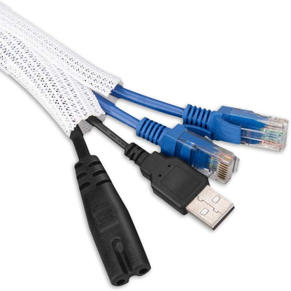 AGPTEK White Cable Sleeve, 2 Pack 5ft - 1.2 Inch Cable Management, Desk Cord Cover Organizer Wire Hider for Computer TV Wire Loom Tubing, Pet Proof Cord Protector from Cat Dog Chewing, White