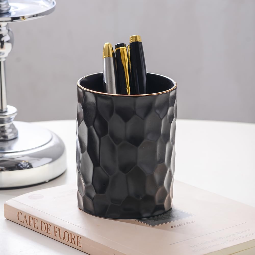 Ceramic Aesthetic Pen Holder for Desk Cute White Pencil Holder Cup Pot Desk Organizer Office Supplies - Stylish Office Decor, Makeup Brush Holder,Toothbrush Holder (White)