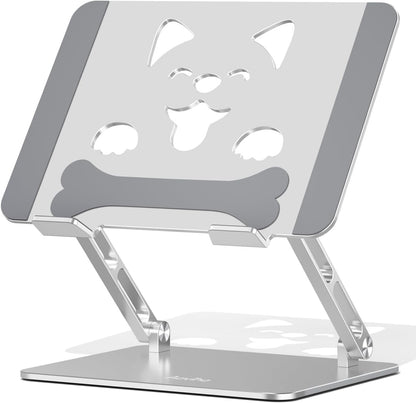 Aoviho Laptop Stand for Desk-Adjustable, Foldable, Portable, Ergonomic Aluminum Notebook Riser with Unique Puppy Cooling Vent, Desk Gift for 10"-17.3" Devices Mac, Dell, HP, Lenovo, Samsung, Gray