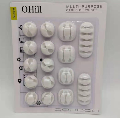 OHill 16-Pack Black Cord Organizer - Adhesive Cable Clips Holder for Desk, Wall, Car - Wire Management Clips for iPhone Charger, USB, Computer Cables -Cord Keepers with Strong Sticky Backing