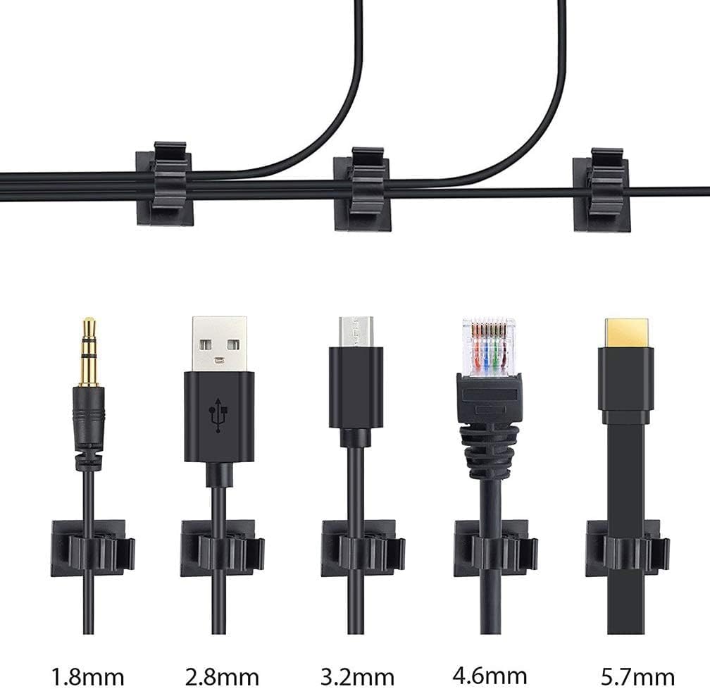 Viaky 30 Pcs Black Cable Wire Clips Adjustable Nylon Wire Holder Adhesive Cable Management Suitable for Maximum Diameter 0.5 inch (12.5mm) Cables