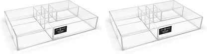 Isaac Jacobs 8-Compartment Clear Acrylic Drawer Organizer (13" L x 8.1" W x 2.3" H), Multi-Sectional Tray & Storage Solution for Makeup, School & Office Supplies, Bathroom, Kitchen