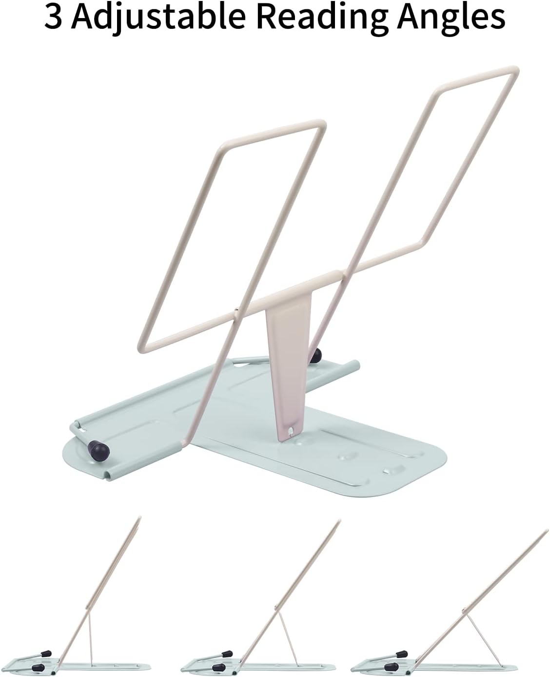 MSDADA Metal Book Stand for Desk, Adjustable Reading Rest Book Holder, Portable Cookbook Documents Holder, Sturdy Typing Stand for Recipes Textbooks Tablet Music Books with Page Clips (Macaron Pink)