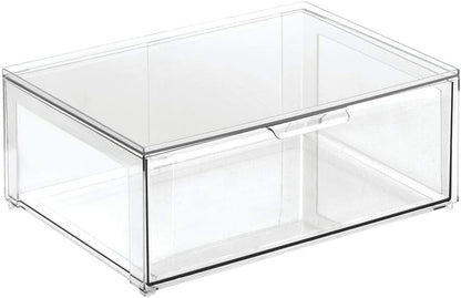 mDesign Plastic Stackable Closet Storage Organizer Bin Containers with Front Pull Drawer for Cabinet, Desk, Shelf, Cupboard, or Dresser Organization - Lumiere Collection - Clear