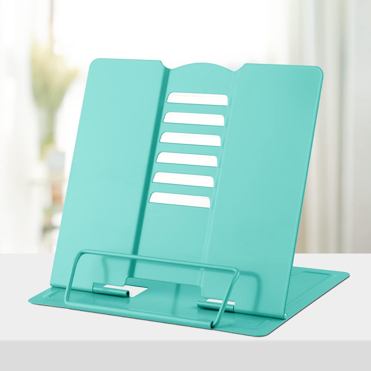 Honagu Metal Desk Book Holder, Hands Free Adjustable Cookbook & Document Holder, Portable Bookstand for Music Books, Textbooks, Recipes, Tablets & iPads (Purple)