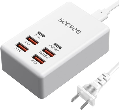 USB C Charger,10 Ports USB Charging Station with 6 Ports USB-C, Desktop 50W Multi Ports Charger Compatible with iPhone 12/13/14/15/16/Galaxy S22/S23/S24/S25/Tablet/Watch/Headphones