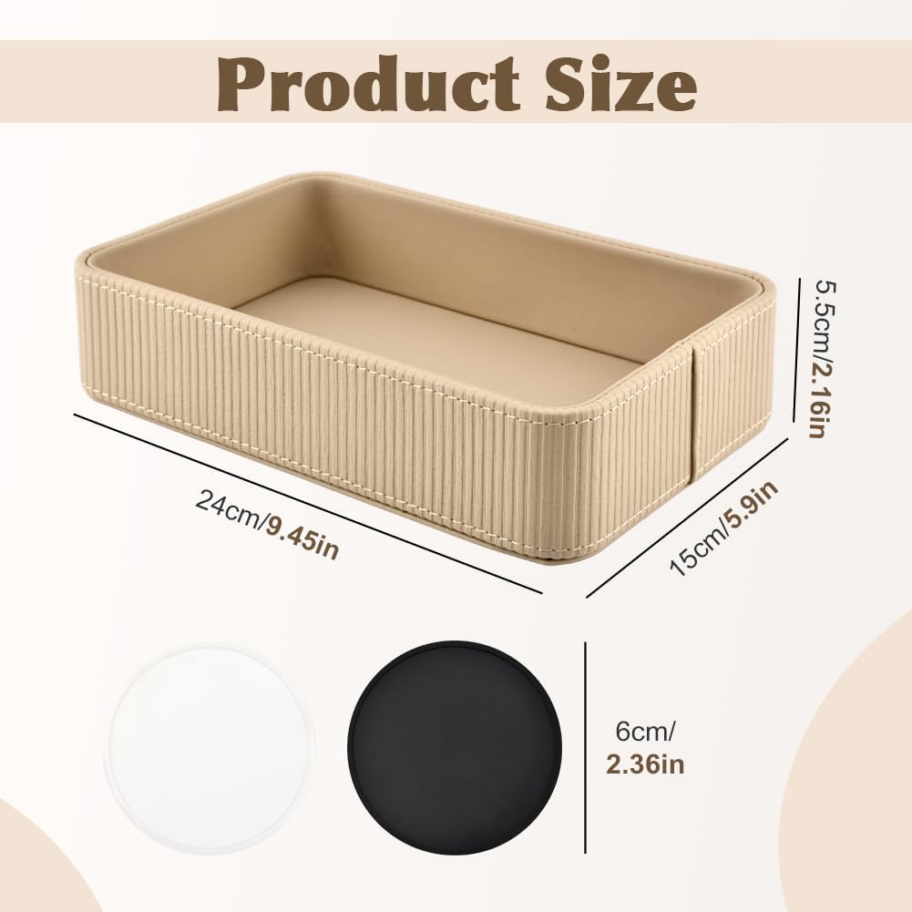 Desk Organizer Tray,PU Leather Valet Tray Modern Nightstand Organizer,Decorative Vanity Trays for Key Watch Wallet Perfume,Keeps Things Organized,Bedside Desktop Storage