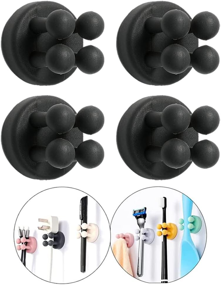 Silicone Toothbrush Holders - 4 Pcs Razor Hooks Adhesive Wall Mounted for Hanging Towel Key Plug Cable, Utility Decor Stick to Dorm Room Essentials Function for Kitchen Bathroom Home Office