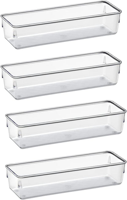 Acrimet Drawer Organizer Modular, Box Tray Storage Bins for Office, Home, Makeup, Kitchen, Junk Drawer ( 4 Pieces) (Clear Crystal Plastic)