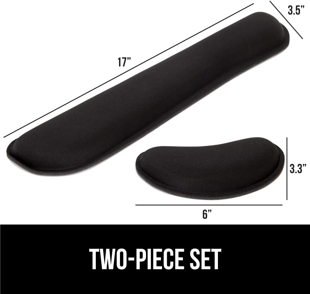GORILLA GRIP Silky Memory Foam Wrist Rest for Computer Keyboard, Mouse, Ergonomic Design for Typing Pain Relief, Desk Pads Support Hand and Arm, Mousepad Rests, Stain Resistant, 2 Piece Pad, Black