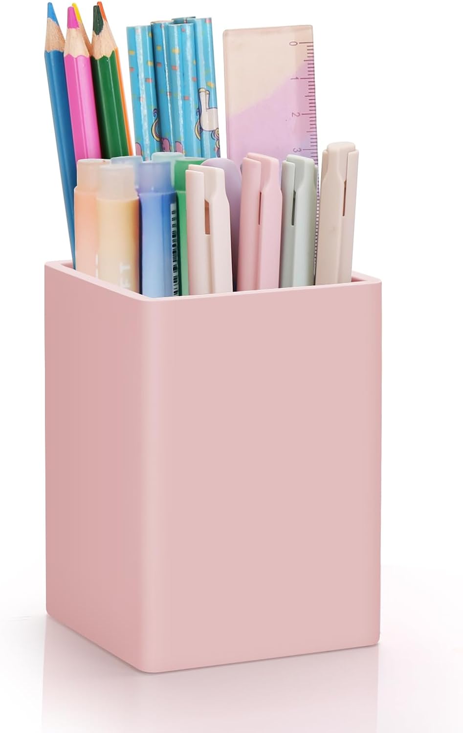 Pen Holder for Desk,Nordic Elegance Square Silicone Pencil Holder Soft Minimalist Desk Pen Cup Stand Waterproof Multifunctional Office Supplies for Home,Kids and School(Grey)