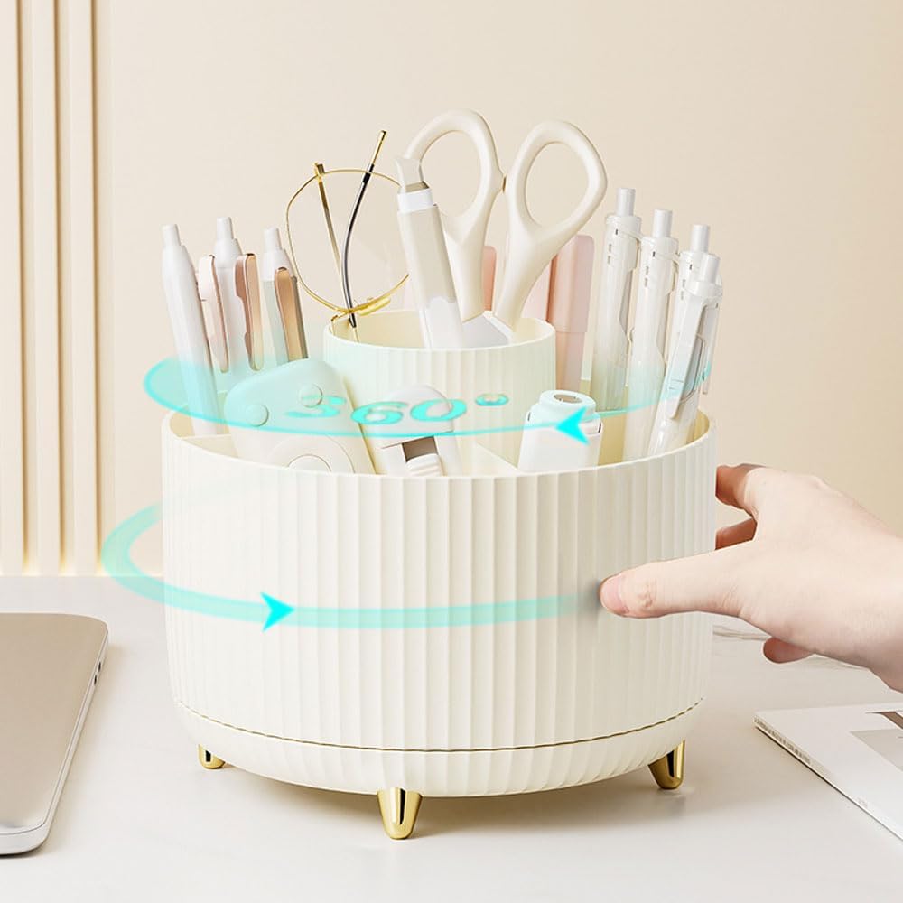 Gawsey Gold Desk Organizers and Accessories Set with 360-Degree Rotating Pen Holder, Acrylic Stapler, Tape Holder, Staple Remover, Binder/Paper Clips Kit, Scissor and 1 Box of Staples