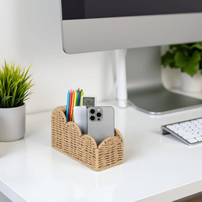CubesLand Scalloped TV Remote Control Holder Bedside Candy Organizer, Office Desk Storage Organizer Accessories, Pen Pencil Cup, Makeup Brush Holder, Fits Farmhouse Rustic Decor, Earth Friendly, Green