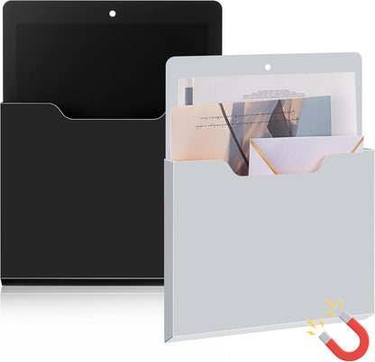 Feifeiya 2 Pcs Magnetic File Folder Wall Hanging Holder Large Pocket Paper Magazine Mail Organizer for Refrigerator Classroom Locker Whiteboard(Vertical,Purple Color,12.2 x 9.4 Inches)