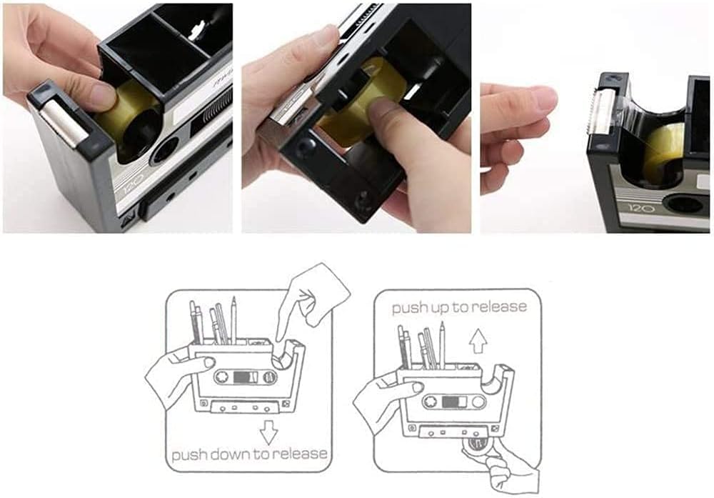 Cassette Tape Dispenser Pen Holder Vase Pencil Pot Stationery Desk Tidy Container Office Stationery Supplier Gift-onepalace (Black)