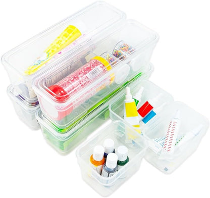 Best Kept 6 Bin Pack, Long Home Organizer Storage Boxes with Lids, Translucent Clear