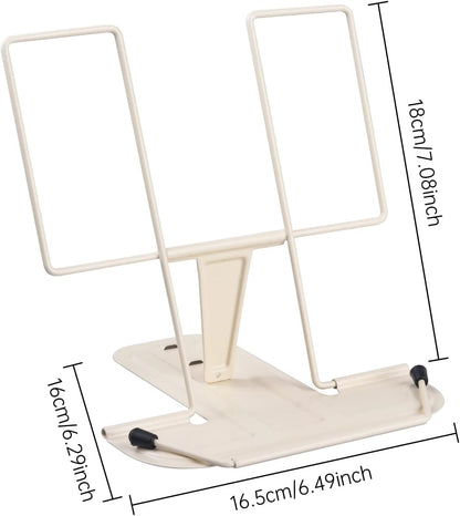 MSDADA Metal Book Stand for Desk, Adjustable Reading Rest Book Holder, Portable Cookbook Documents Holder, Sturdy Typing Stand for Recipes Textbooks Tablet Music Books with Page Clips (Macaron Pink)