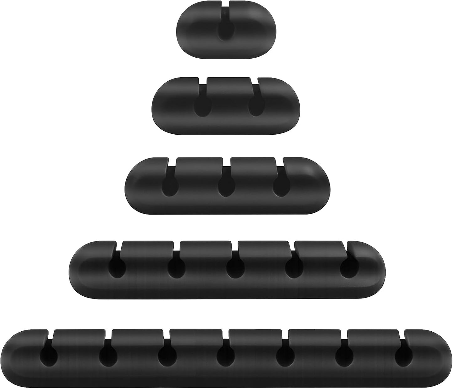 Self-Adhesive Silicone Cable Organizer Clips – Black Cord Holders with Multiple Slots (7-5-3-2-1) for Desk, Car & Nightstand