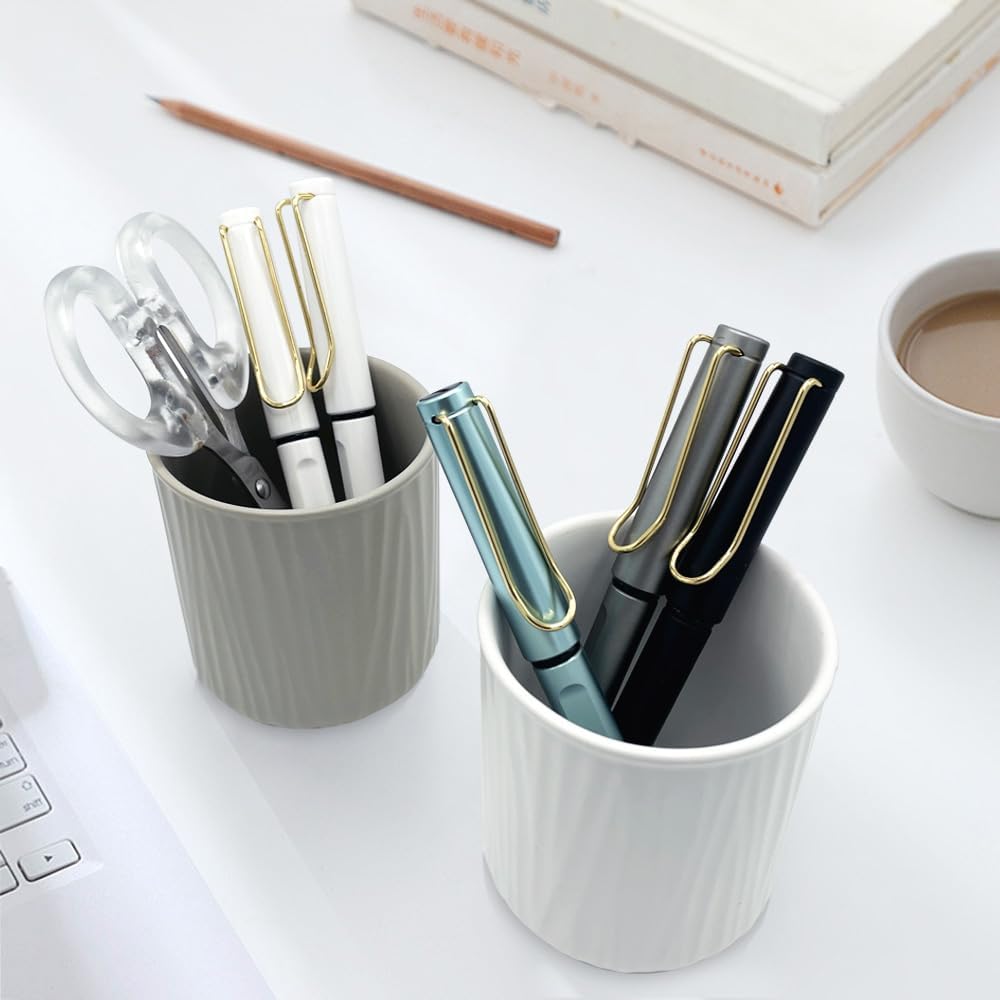 Round Ceramic Pen Holder for Desk Cute Pencil Cup Pot Desk Organizer for Girls Kids Makeup Brush Holder White