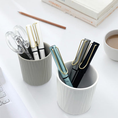 Round Ceramic Pen Holder for Desk Cute Pencil Cup Pot Desk Organizer for Girls Kids Makeup Brush Holder White