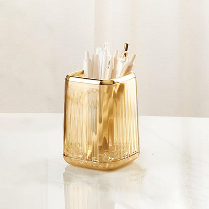 Acrylic Pen Holder, Cute Clear Green Desk Organizer for Pencils, Makeup Brushes Toothbrushes Storage Cup with Striped Design for Vanity Bathroom
