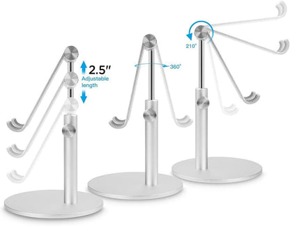 AICase Telescopic Adjustable iPad Holder,Universal Multi Angle Aluminum Stand Compatible with iPhone Smart Cell Phone/Tablet/iPad(4-13 inch), Silver