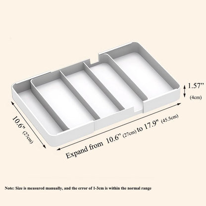 Shallow Drawer Organizer (1.57" H), Modular Expandable Desk Divider (Width 10.6"-17.9" OR Length 16.1"), Detachable Tray for Office Stationery, Makeup, Kitchen Utensils, White
