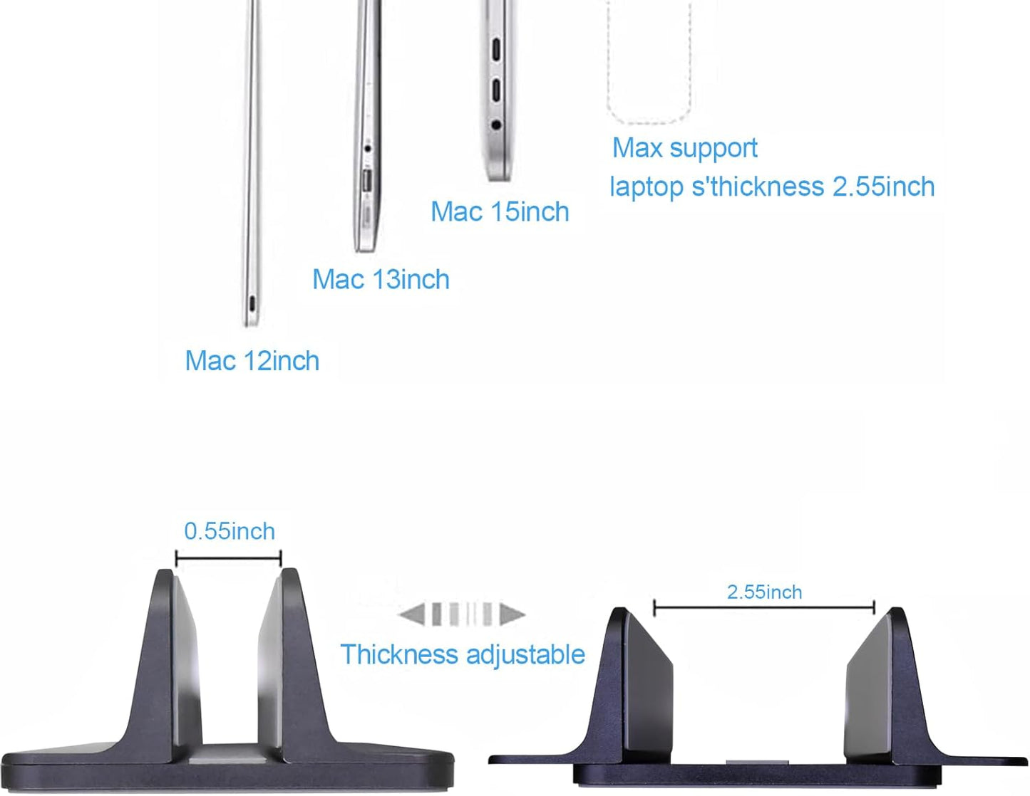 Vertical Laptop Stand Holder, Desktop Aluminum Stand for MacBook with Adjustable Dock Size, Fits All MacBook, Surface, Chromebook and Gaming Laptops (Up to 17.3 inches), Silver