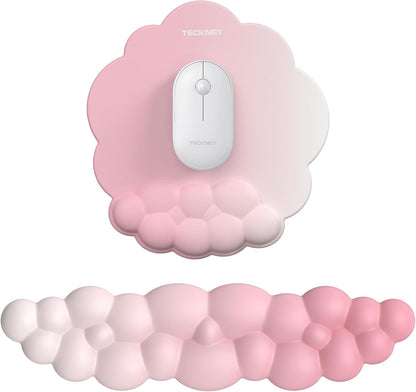 TECKNET Cloud Mouse Pad with Wrist Rest, Ergonomic Cloud Wrist Rest with Non-Slip Base, PU Leather Memory Foam Mouse Pad Wrist Support for Keyboard and Mouse, Pain Relief for Typing, Gaming, White