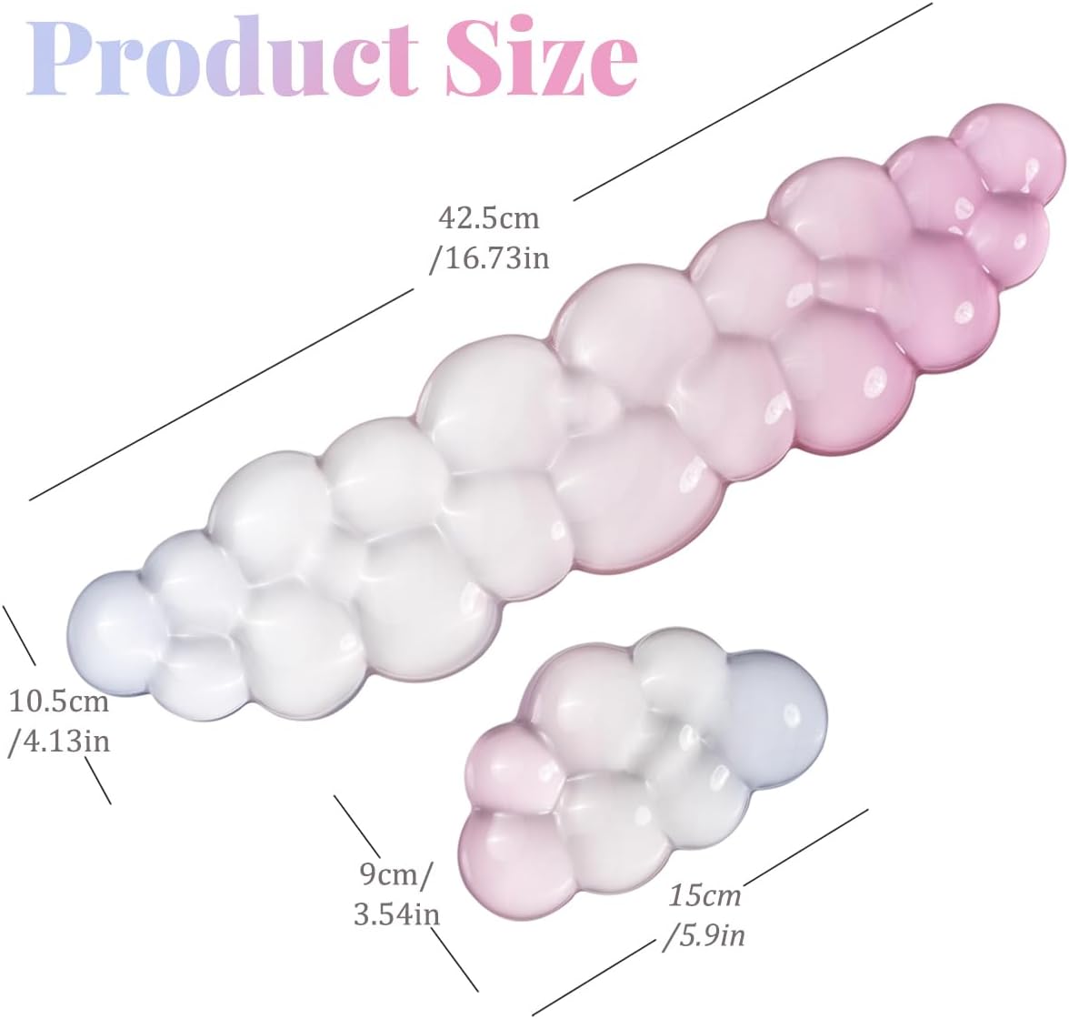 Gel Keyboard Wrist Rest Cloud Set, Clear Ergonomic Wrist Support and Arm Support Keyboard Rest for Typing Pain Relief, with Non-Slip Soft Washable Wrist Rest(Pink Blue)