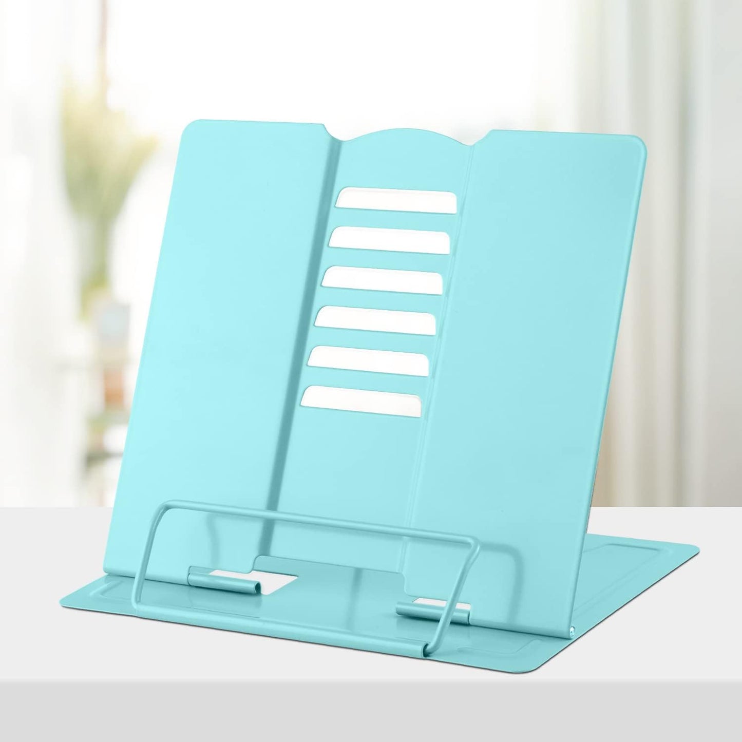 Honagu Metal Desk Book Holder, Hands Free Adjustable Cookbook & Document Holder, Portable Bookstand for Music Books, Textbooks, Recipes, Tablets & iPads (Purple)