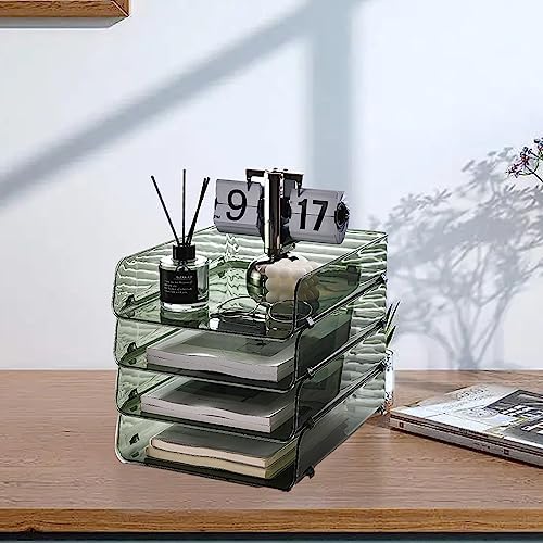 A4 Paper Tray, Minimalist Clear Acrylic Organizer Stackable Letter Tray Office Desk Organiser A4 Paper Filing Trays File Holder for Home Office School, Clear (Green 26.5x33x7.5cm/10.4x13.0x3.0in)