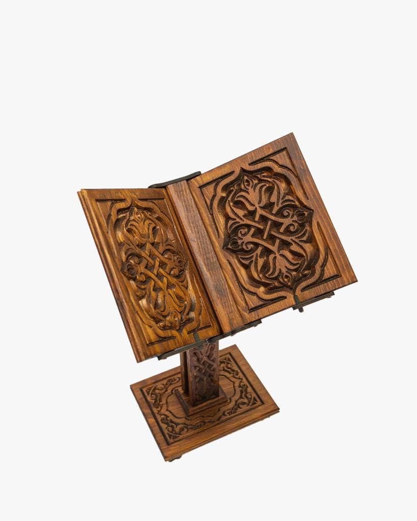 Prayer Book Holder Stand Ramadan Gift Rihal Rehal Wooden Carved Gift (Adjustable White)