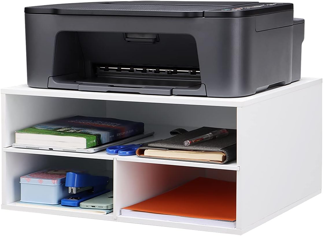 EMERIT Printer Stand Shelf with Storage Wood Desk Paper Organzier for Home/Office,Printer Riser, 2 Tire